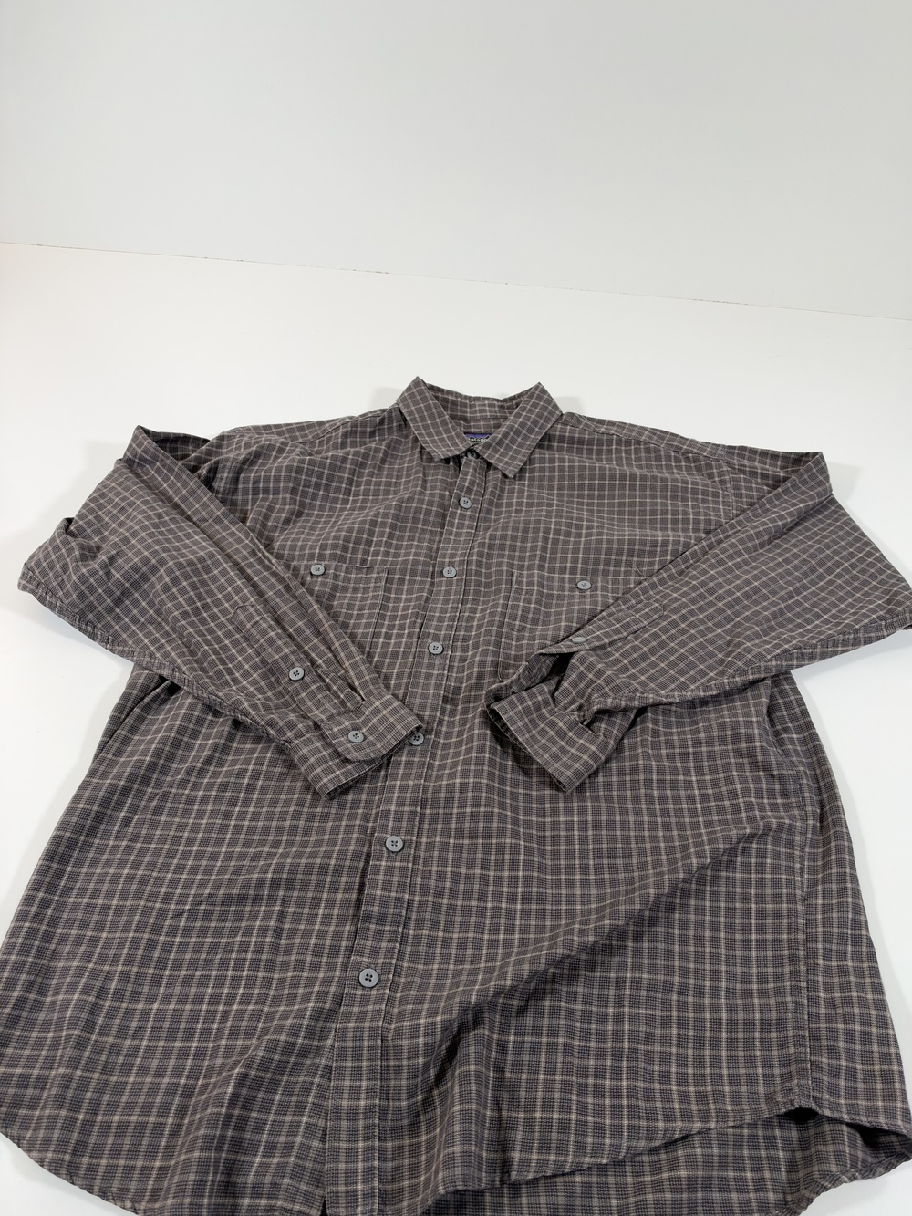VTG Patagonia Shirt Mens L Gray Plaid Organic Cotton Flannel Button Up Portugal